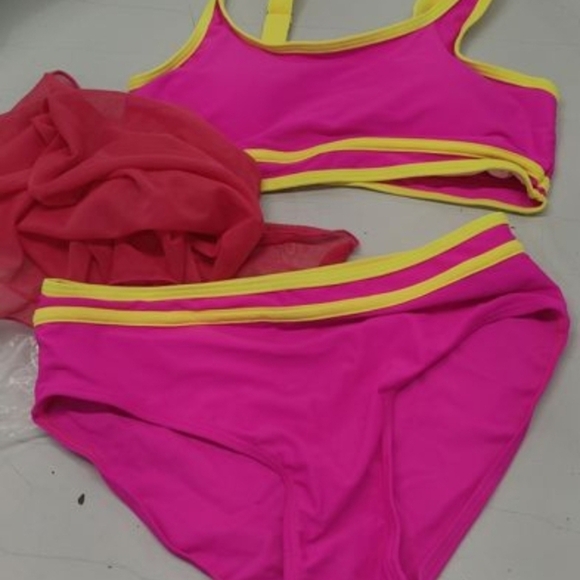 Bright Pink and Yellow Kids Bikini Set, 3 Piece Set, New, 13 - 14 - Picture 4 of 4